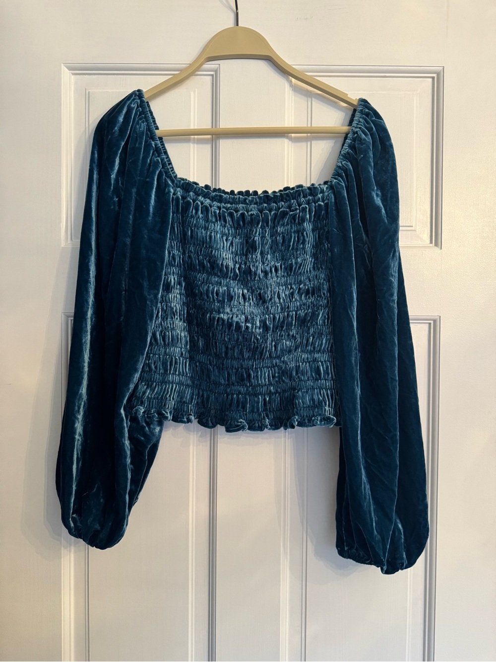 Anthropologie Smocked Velvet Puff Sleeve Peasant Blouse Small